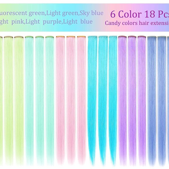 Colored Hair Extensions Synthetic 21 Inch Multi-colored Clip In Party Jewelry - Picture 3 of 8